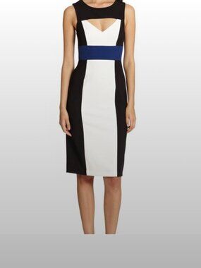 BCBG Black White and Blue Colorblock Midi Dress